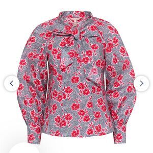 Rebecca Taylor Patterned Blouse Red Floral  2